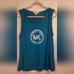 Michael Kors Turquoise Sleeveless Twist Shoulder Top